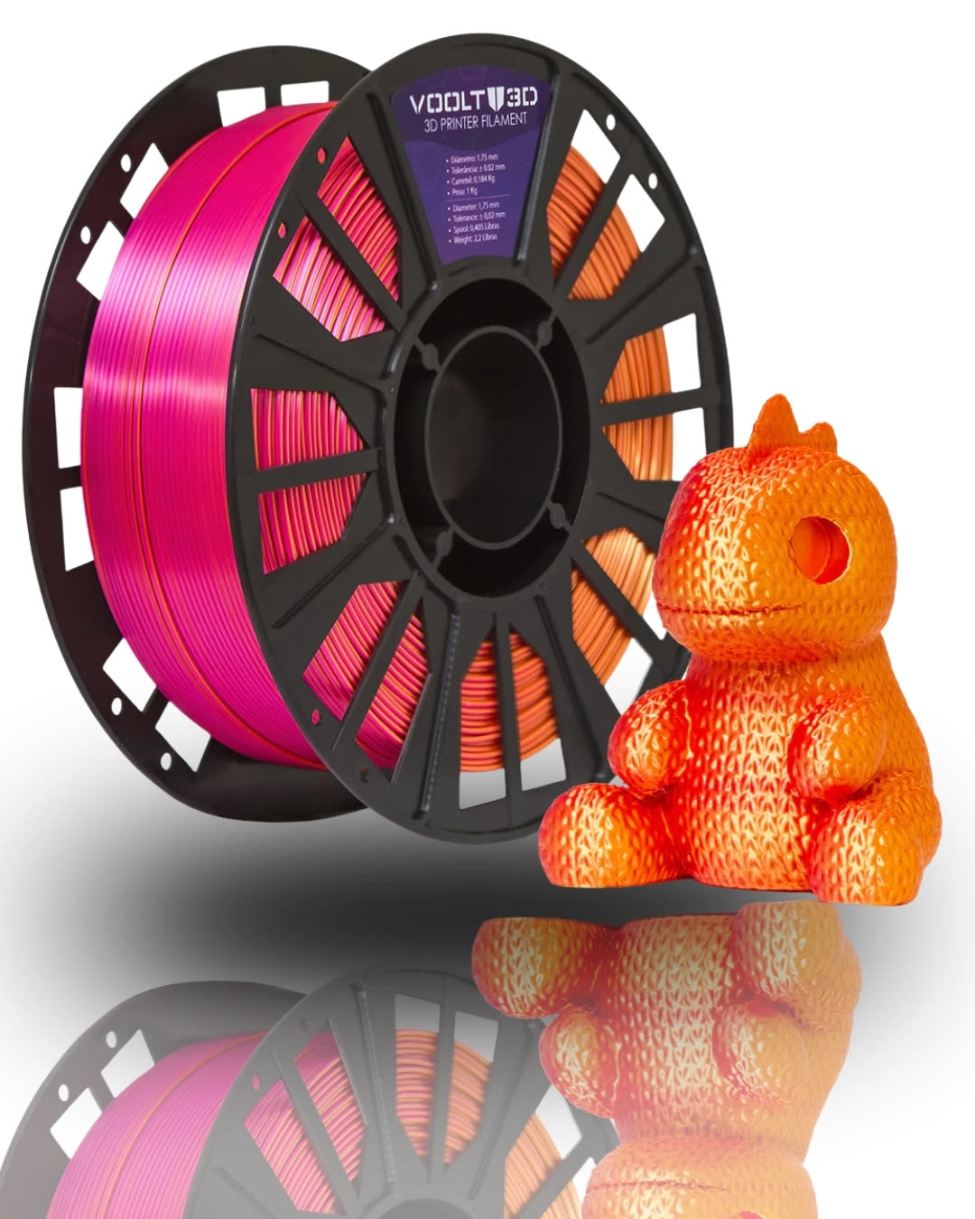 PLA Silk Tri Color Dourado / Laranja / Rosa Choque 1kg