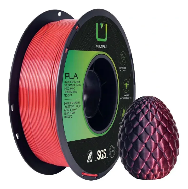 PLA Duo Color Silk Preto e Vermelho 1kg