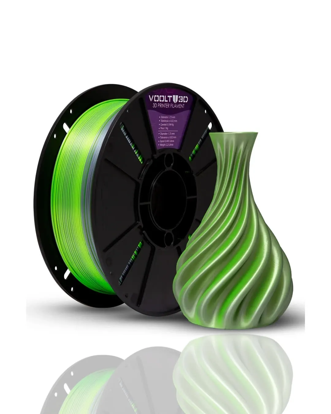 PLA Duo Color Prata e Verde Neon V Silk 1kg