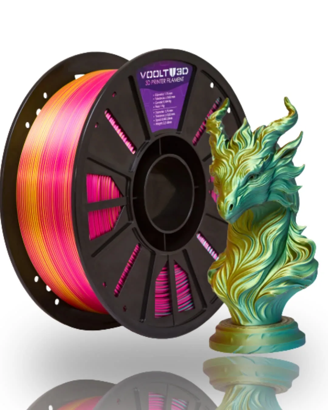 PLA Silk Tri Color Dourado / Rosa Choque / Verde 1kg