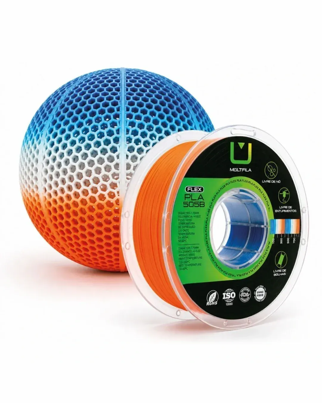 PLA Flex 505 B Azul Laranja e Branco 1kg