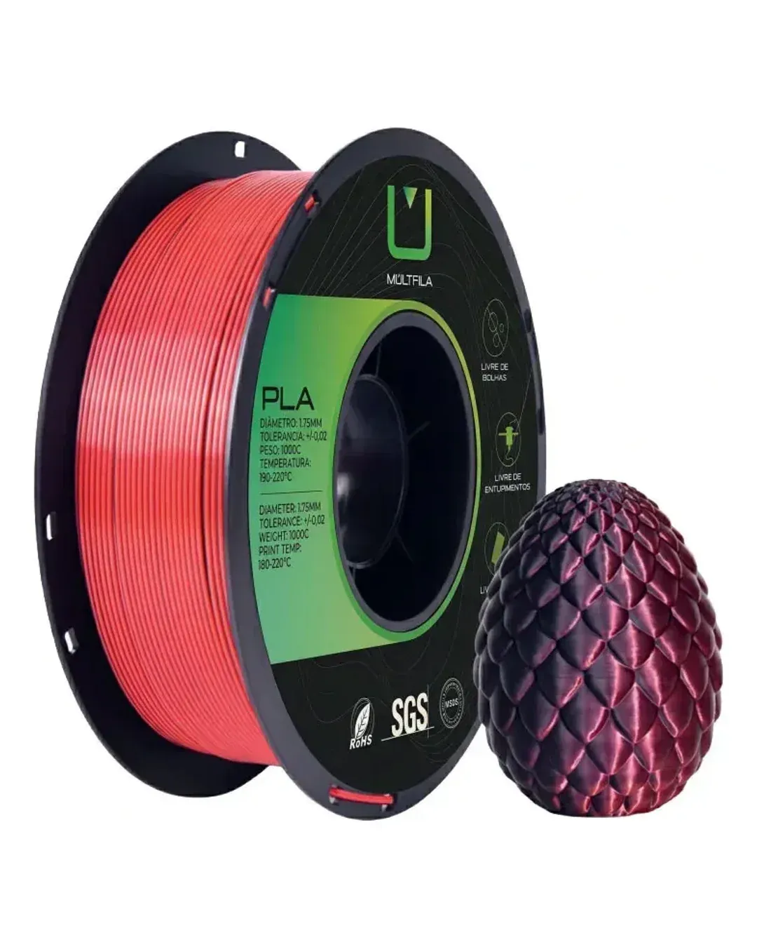 PLA Duo Color Silk Preto e Vermelho 1kg